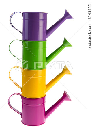 Colorful stacked watering cans 8143465