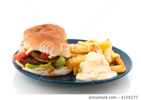 Hamburger with French fries 8150277