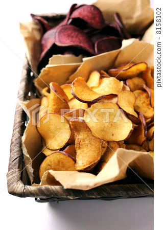Potato chips and purple sweet chips vertical 8158102