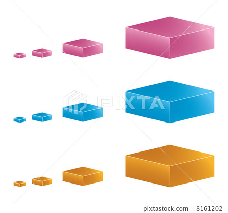 A set of colorful rectangular prisms showing size comparisons and growth. A set of colorful rectangular prisms showing size comparisons and growth. 8161202