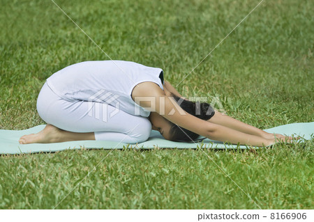 Young woman doing yoga on a lawn Young woman doing yoga on a lawn 8166906