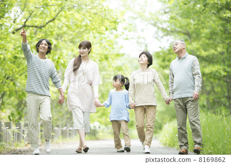 Three generations families holding hands in fresh green 8169862