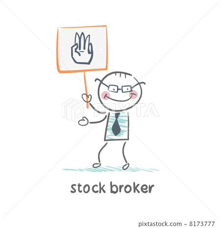 Stock broker holding a sign with his hand 8173777