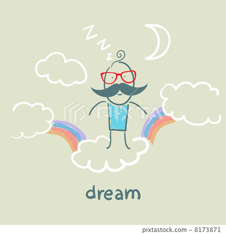 man flying in a dream clouds with rainbows 8173871