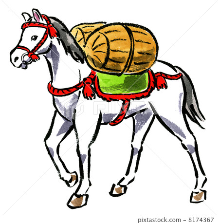 Hakuba walking with rice bale 8174367