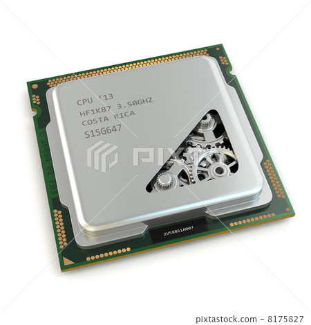 CPU. Gears inside processor on white isolated background. CPU. Gears inside processor on white isolated background. 8175827