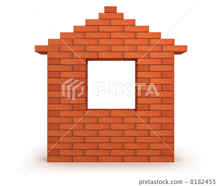 Abstract house made from orange bricks front view Abstract house made from orange bricks front view 8182455