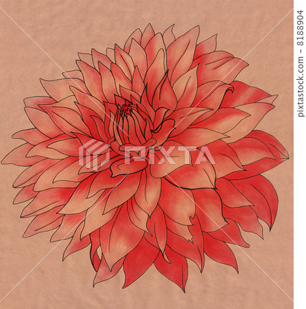 dahlia flower drawing - red flower on vintage looking brown paper 8188904