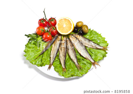 kipper fish on composition with vegetables 8195858