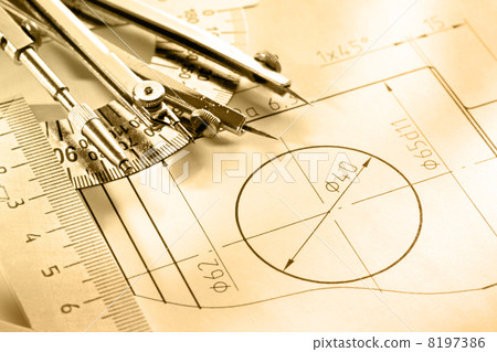 A piece of draft with drafting instrument A piece of draft with drafting instrument 8197386