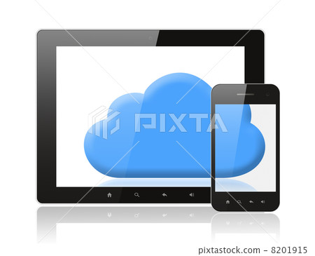 Tablet PC and smart phone with blue cloud . 8201915