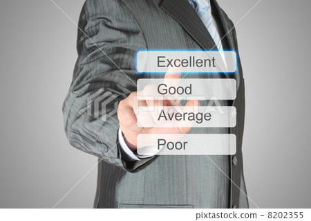 Businessman pushing virtual excellent button. 8202355