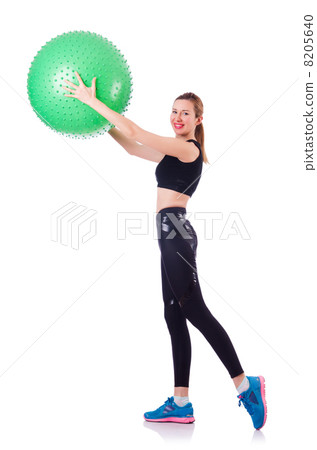 Woman doing exercises with ball on white 8205640
