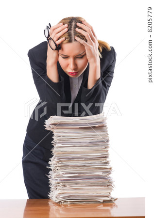 Woman with pile of papers Woman with pile of papers 8205779