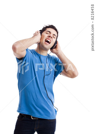Young man listen music Young man listen music 8216458