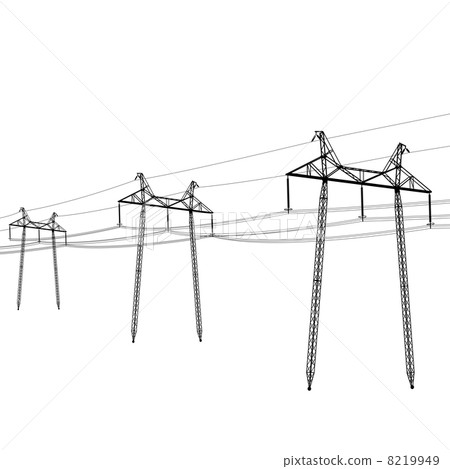 Silhouette of high voltage power lines. Vector illustration. Silhouette of high voltage power lines. Vector illustration. 8219949
