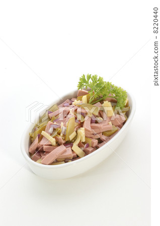 homemade sausage salad with cheese and gherkin homemade sausage salad with cheese and gherkin 8220440