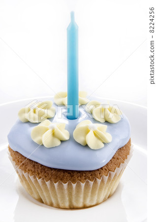 cupcake with blue icing and flower 8224256
