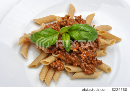 home made pasta with mince sauce and basil 8224588