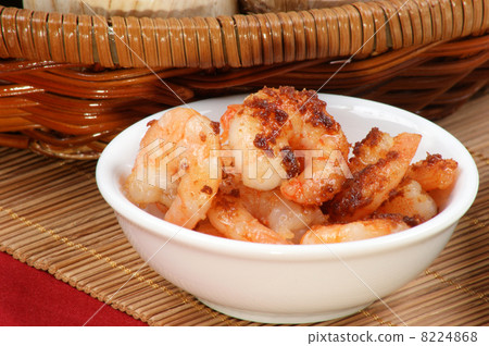 asian style grilled shrimps in a white bowl 8224868