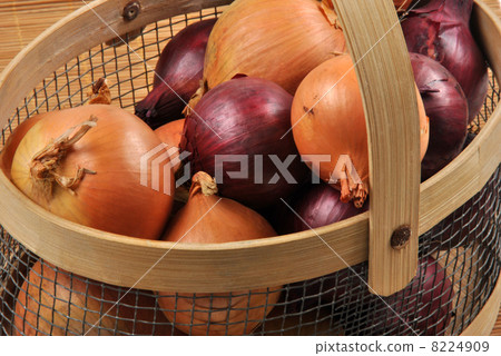 organic red and white onion in a basket 8224909