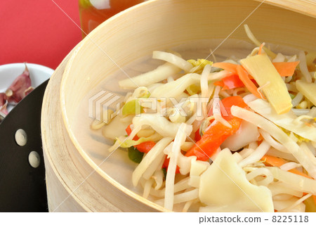 asian stir fry mix in a bamboo steamer asian stir fry mix in a bamboo steamer 8225118