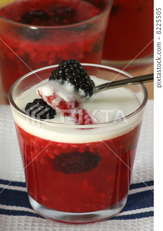 fruit jelly with cream in a glass fruit jelly with cream in a glass 8225505