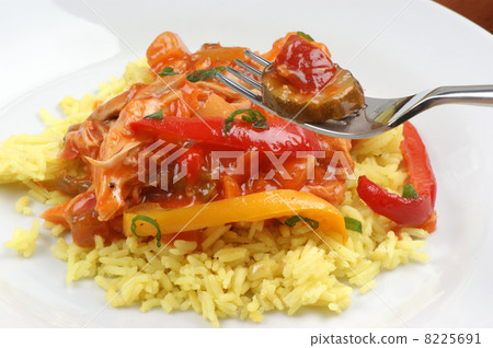 organic rice with chicken and some red paprika organic rice with chicken and some red paprika 8225691