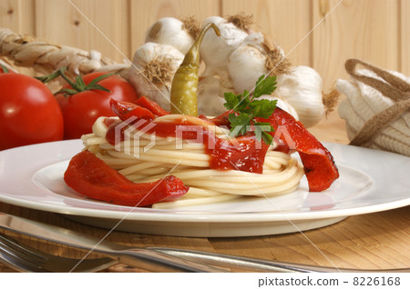 some home made spaghetti with organic red paprika some home made spaghetti with organic red paprika 8226168