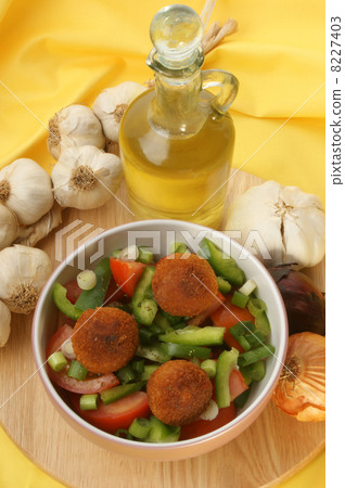 mediterranean salad with meatballs in a bowl mediterranean salad with meatballs in a bowl 8227403