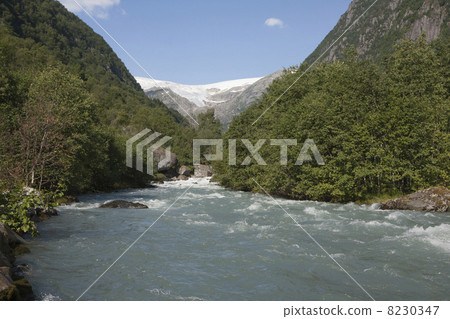 River and Buarbreen glacier (Folgefonna National Park, Norway) 8230347