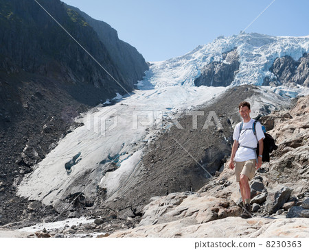 Man and Buarbreen glacier (Folgefonna National Park, Norway) 8230363