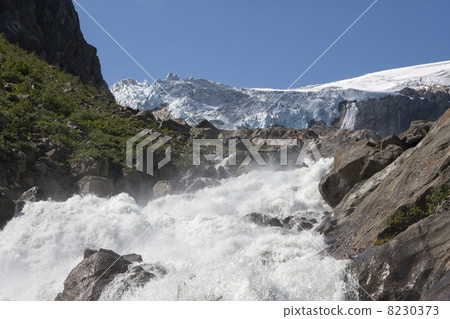 Waterfall and Buarbreen glacier (Folgefonna National Park, Norwa Waterfall and Buarbreen glacier (Folgefonna National Park, Norwa 8230373