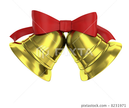 Two Christmas bells tied with red ribbon 8231971