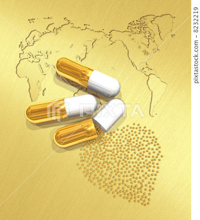 Dragged in golden capsule / World map 8232219