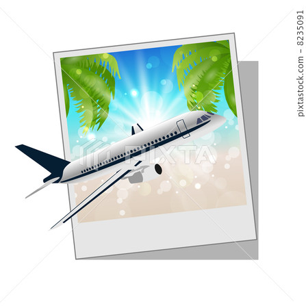 Photo frame with seaside and plane 8235091
