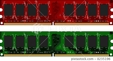 Two DDRII modules red and green 8235196