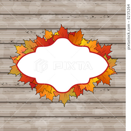 Autumn emblem with leaves maple, wooden texture 8235264