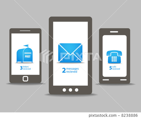 Group of modern mobile phones with speech clouds 8238886