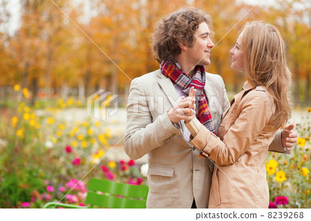 Romantic couple at fall, having a date 8239268