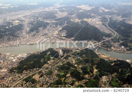 Aerial photograph of the central part of Onomichi city, Hiroshima prefecture and the Shinmono Bridge 8240729
