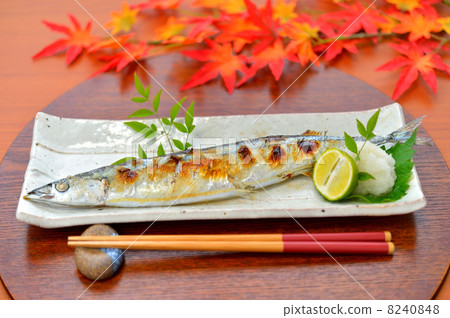 Attention) Autumn leaves (Momiji) is an imitation (imitation item). Grilled saury with salt. 8240848