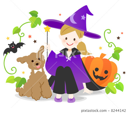 萬聖節服裝和玩具貴賓犬的女孩 8244142