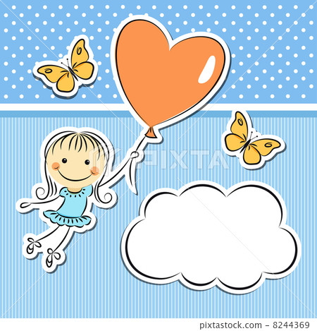 Happy girl with heart balloon - Stock Illustration [8244369] - PIXTA