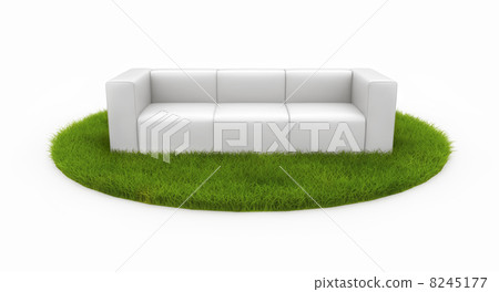 White sofa on green field 8245177