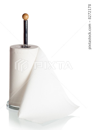 Kitchen paper towels on holder, it is isolated on white 8272178