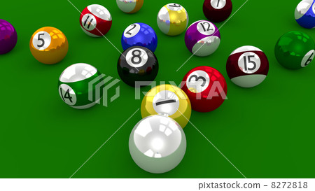Eight Ball Pool - Balls Scattered Shortly After Break Shot Eight Ball Pool - Balls Scattered Shortly After Break Shot 8272818