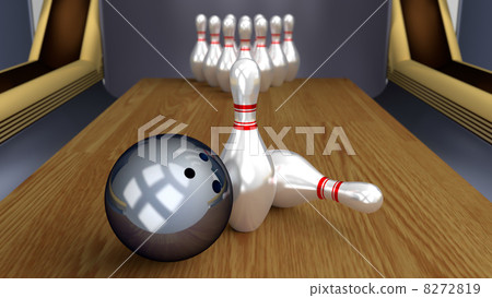 Bowling 3D Sport - Ball and Pins Racked on Lane Bowling 3D Sport - Ball and Pins Racked on Lane 8272819
