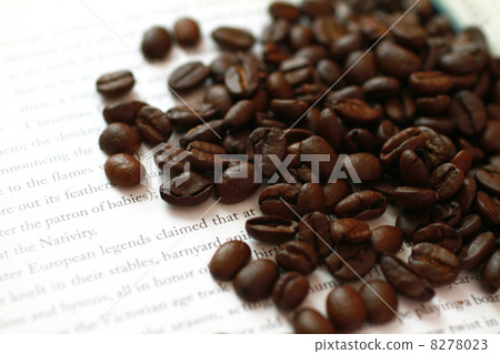咖啡豆散佈在西方書籍中 8278023