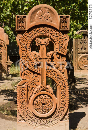 Red khachkar. 8279273